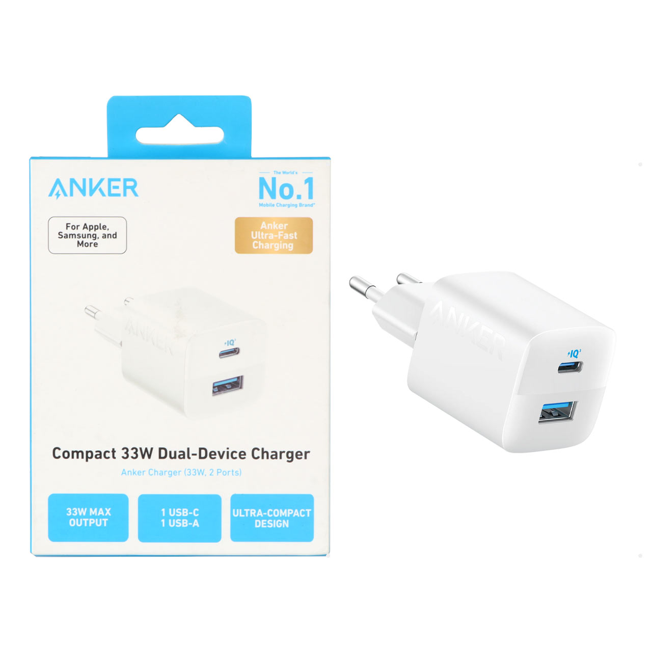 شارژر دیواری فست دو پورت Anker مدل Compact A2331G21 33W - سفید